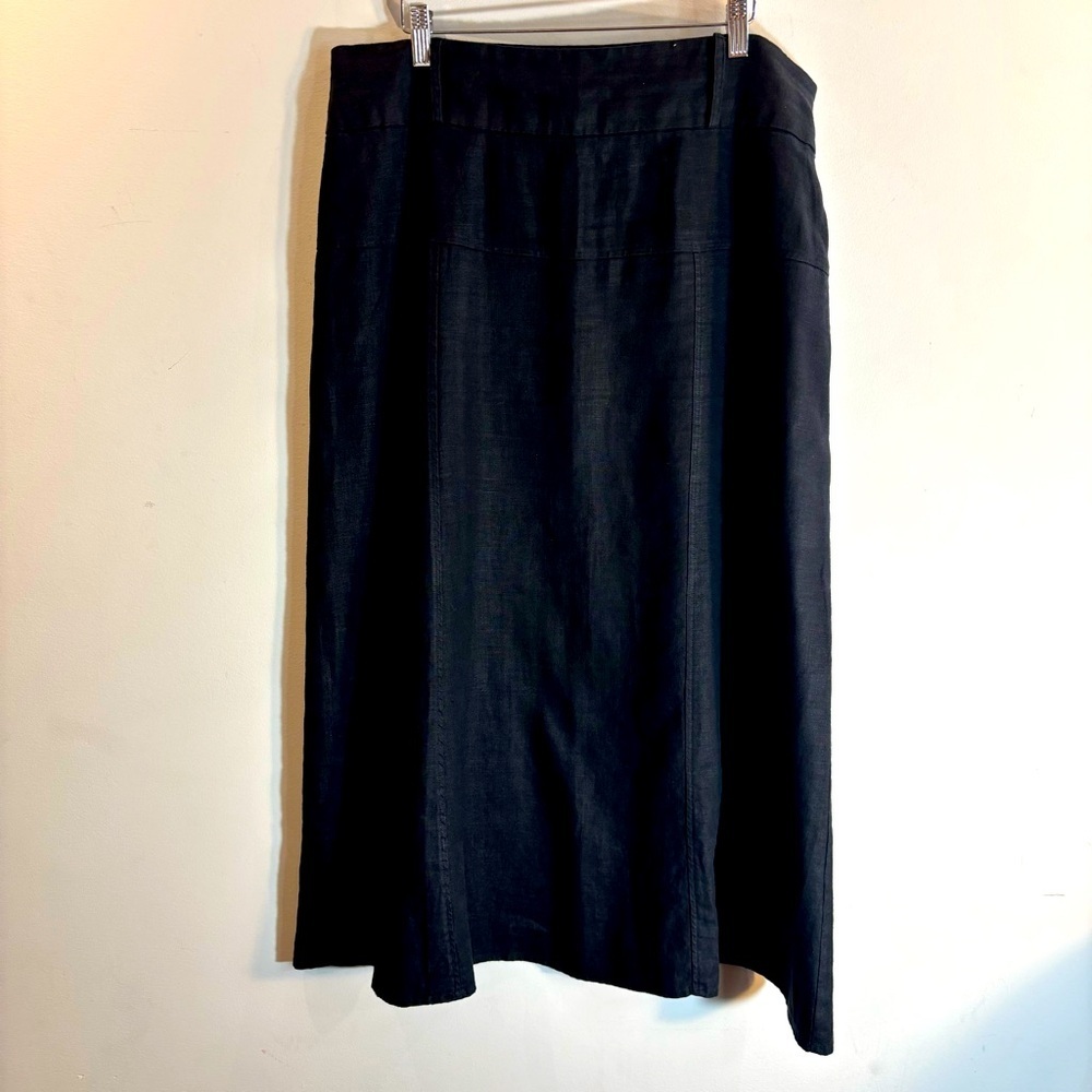 FOR CYNTHIA Sz L 100% Linen Unlined A-Line Belt Loops Midi Skirt Zipper Closure